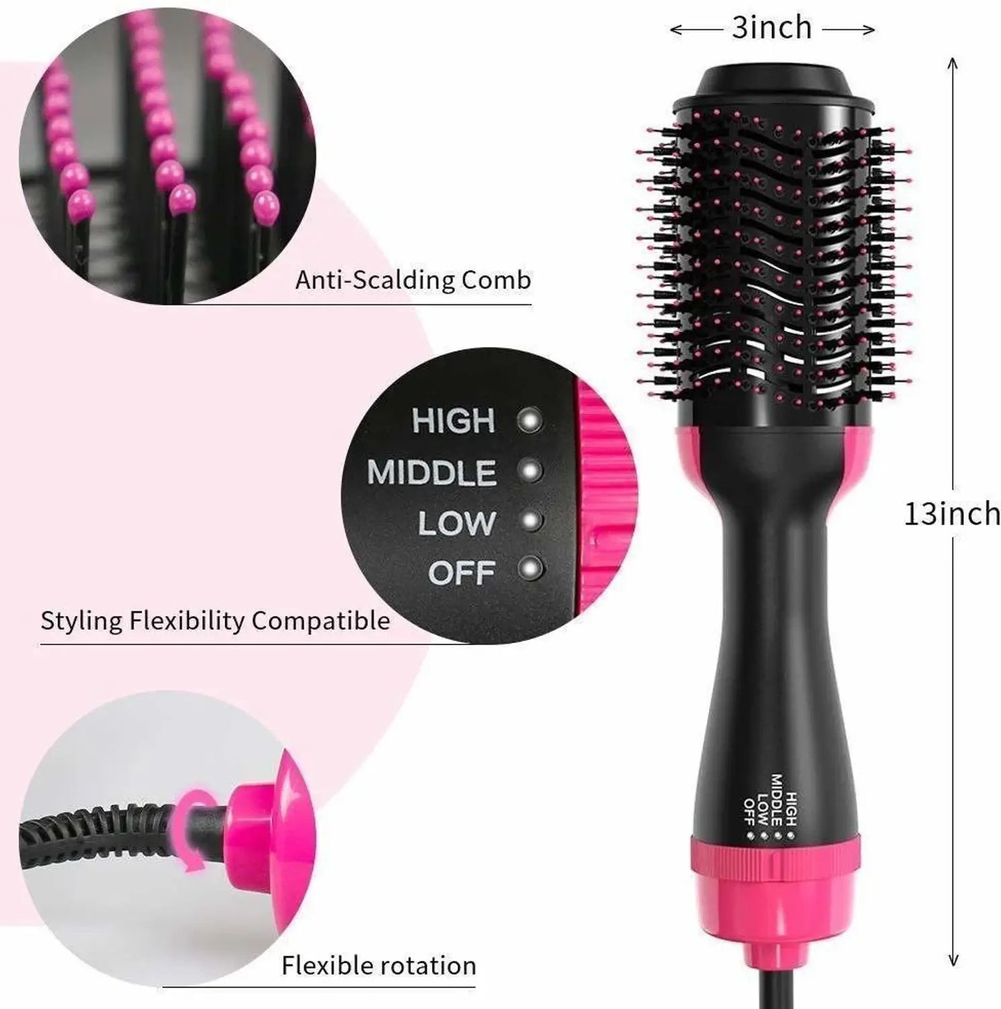 2-in-1 Hot Air Hair Brush for Women – Hair Dryer & Volumizing Styling Brush for Smooth, Shiny Hair