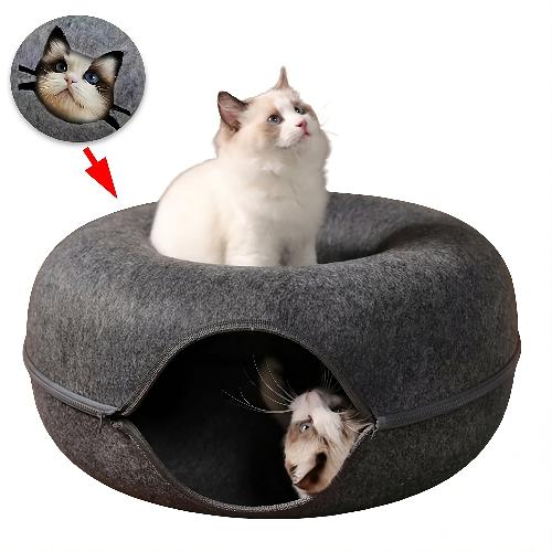 Donut Cat Bed – 2-in-1 Cozy Hideout & Play Tunnel
