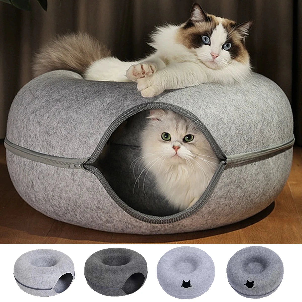 Donut Cat Bed – 2-in-1 Cozy Hideout & Play Tunnel