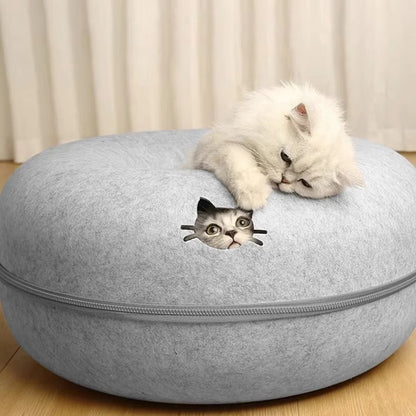 Donut Cat Bed – 2-in-1 Cozy Hideout & Play Tunnel