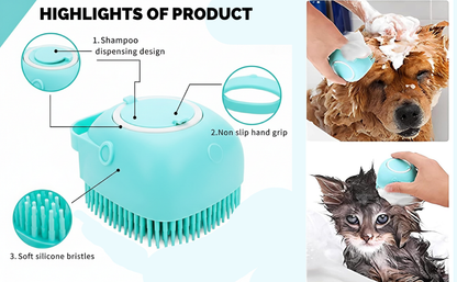 Soft Silicone Grooming & Shampoo Massage Brush for Dogs and Cats